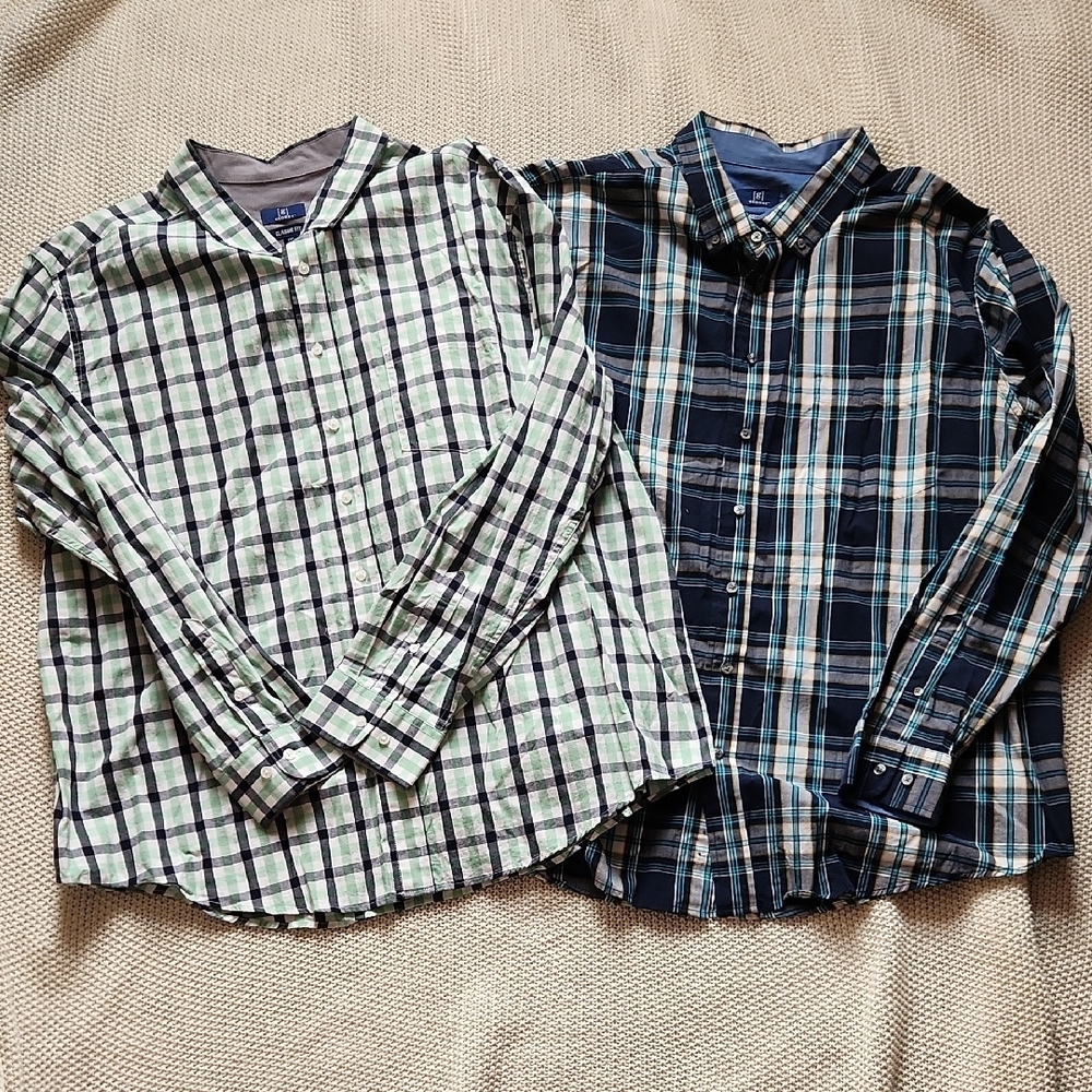 Green and Blue Casual Button Down Shirts
